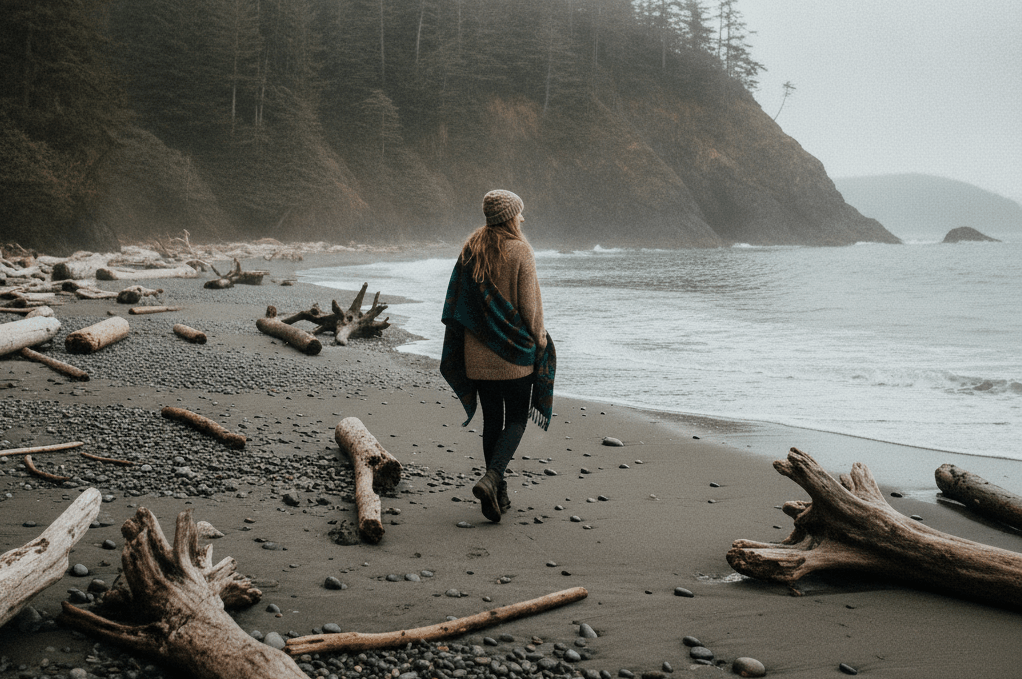 woman taking a walk on the beach